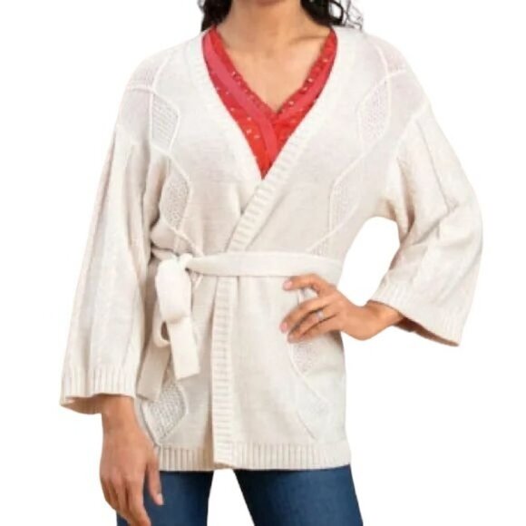 MATILDA Jane Ivory Wouldn’t You Know Belted Cable Knit Cardigan New NWT M - Picture 1 of 8